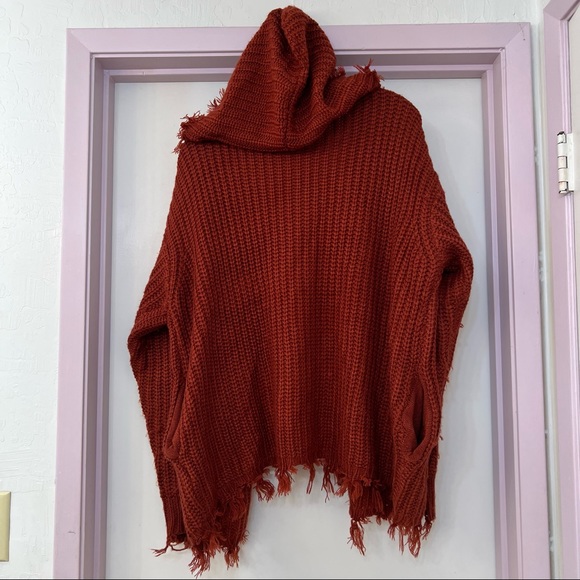 VICI Rust Distressed Zip Up Knit Hoodie - Picture 3 of 11